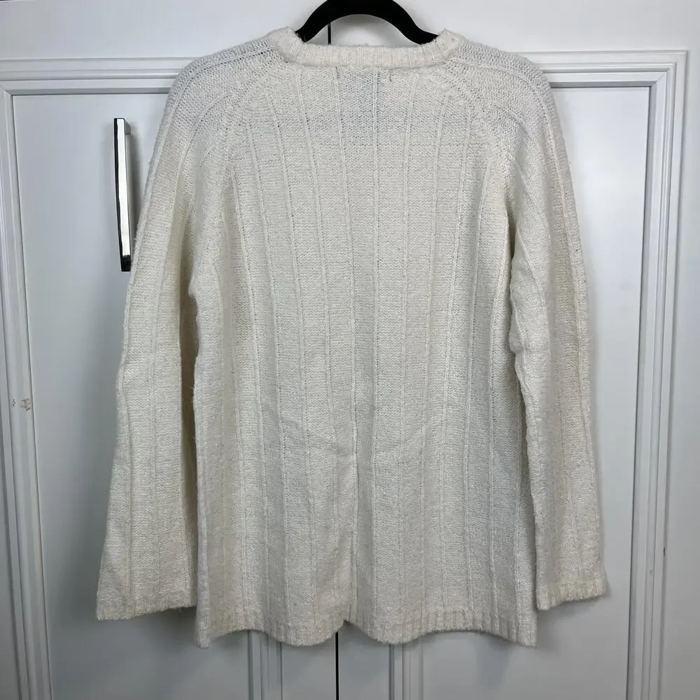 Nautical fisherman ribbed knit cream oversize sweater S